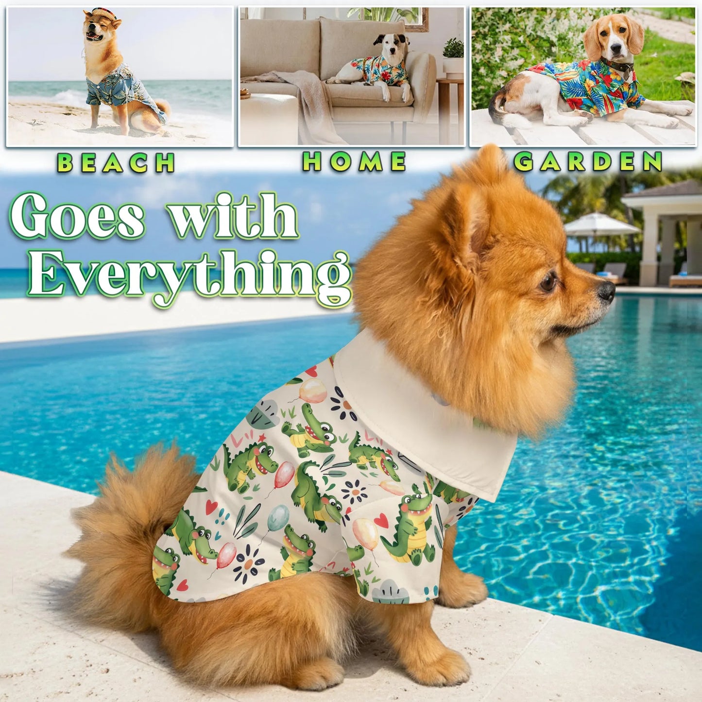 Funny Alligator Cartoon Pattern Hawaii Dog and Owner Matching Button Shirts