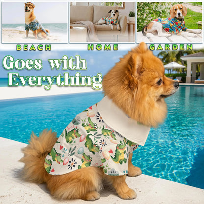 Funny Alligator Cartoon Pattern Hawaii Dog and Owner Matching Button Shirts