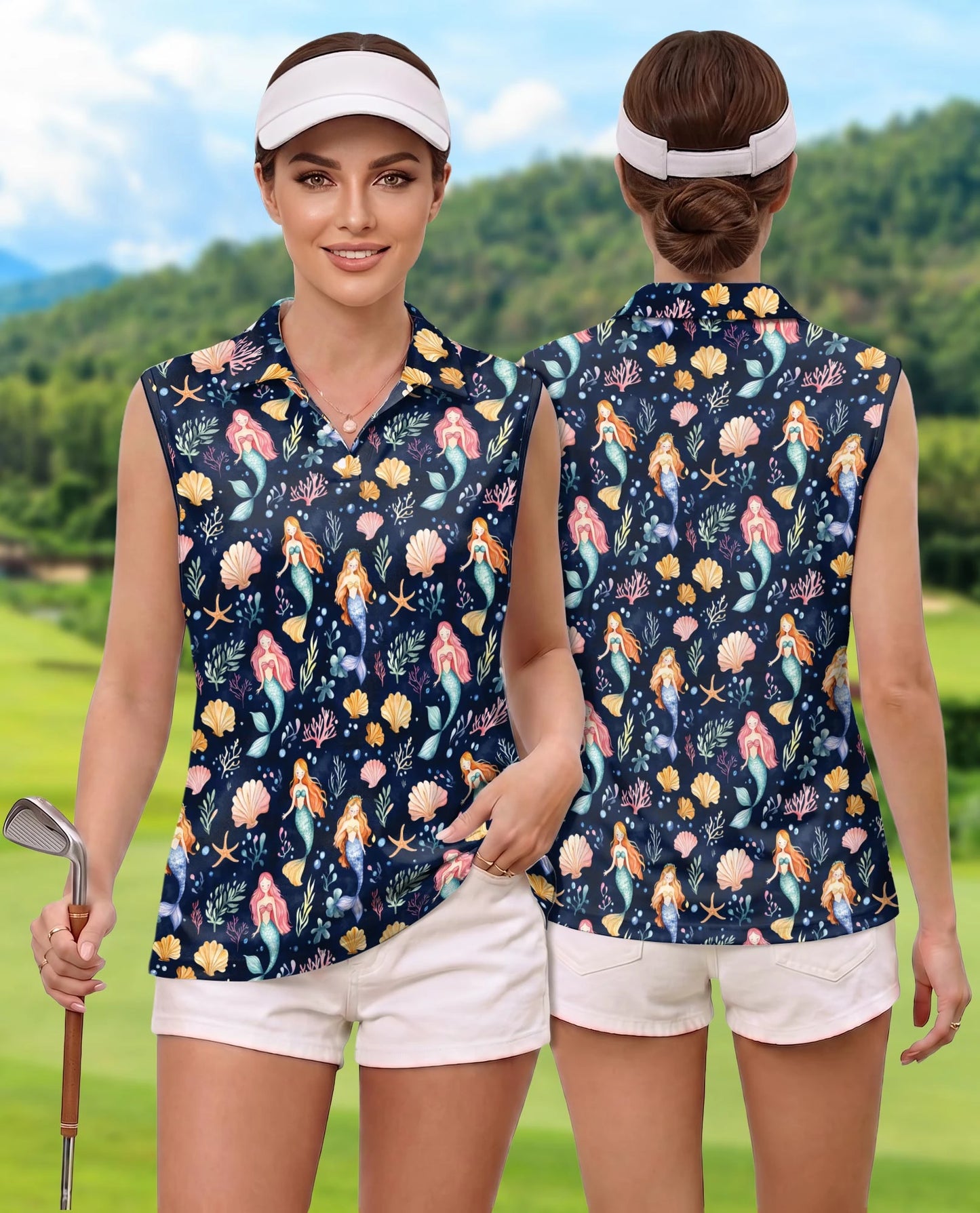 Cute Mermaid Sleeveless Polo Shirt for Women | Netecom