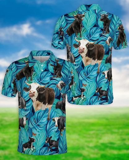 Cow Tropical 3D Polo Shirt for Men – Funny Farm Animal Leaf Style | Netecom