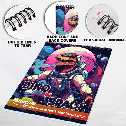 Dino In Space Spiral Bound Coloring Book, Unleash Your Creativity with 30 Mesmerizing Dino in Space Coloring Designs