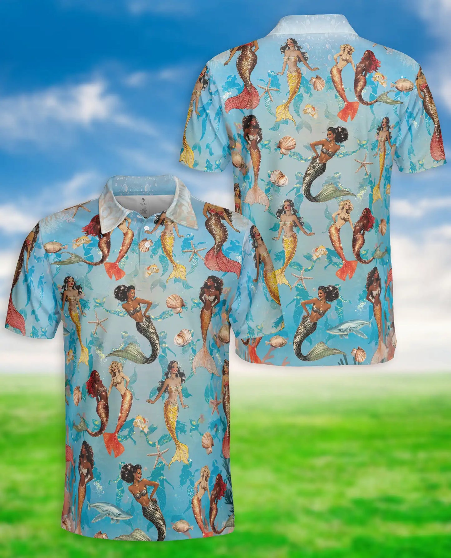 Mermaid Ocean Hawaiian Polo Shirt – Beach Style | Netecom