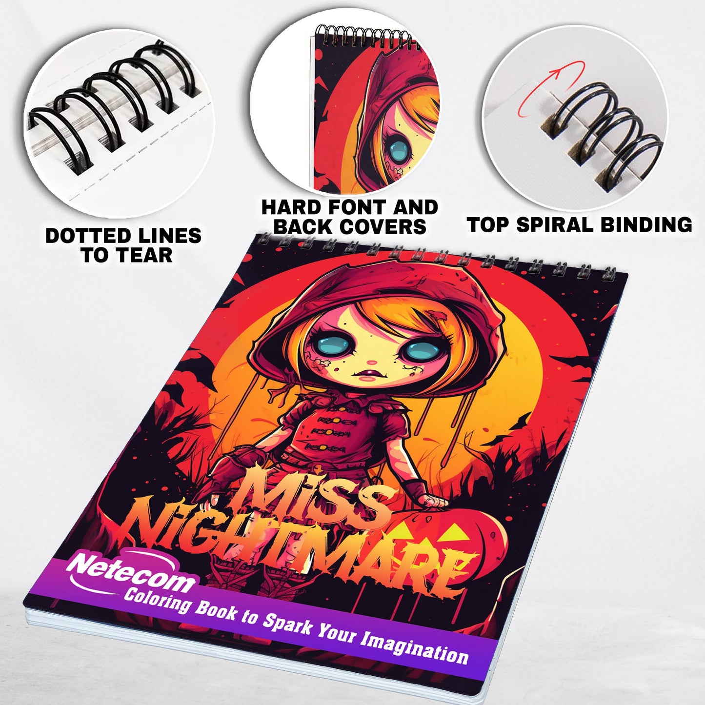 Miss Nightmare Spiral Bound Coloring Book, Enter the Dark and Mysterious World of Miss Nightmare with 30 Hauntingly Beautiful Coloring Pages