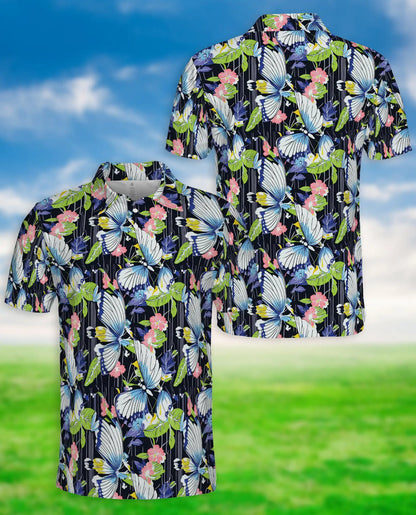 Tropical Butterfly 3D Polo Shirt for Men – Floral Nature Garden Style | Netecom