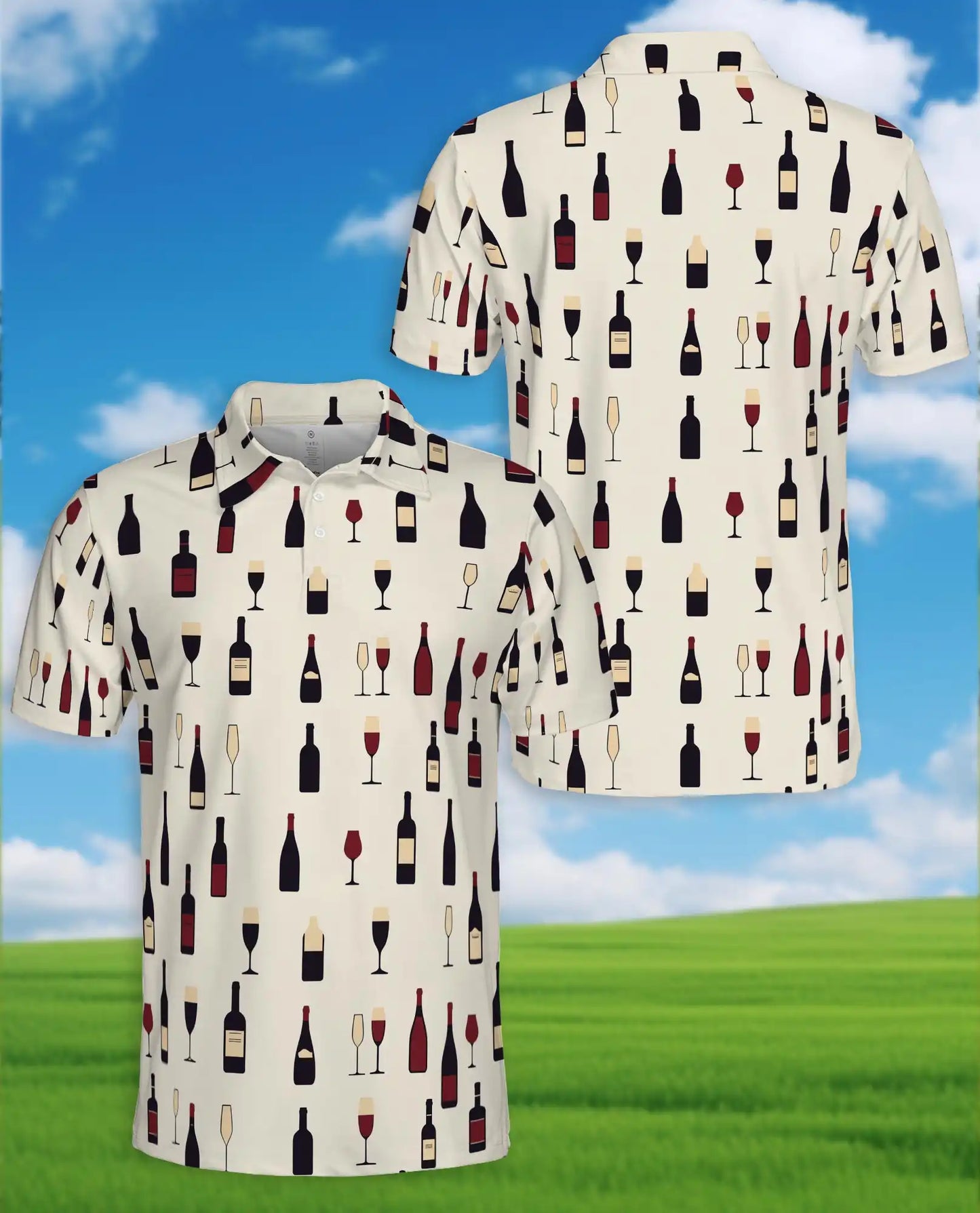 Wine Bottle Polo Shirt for Men - Wine Lover Pattern | Netecom
