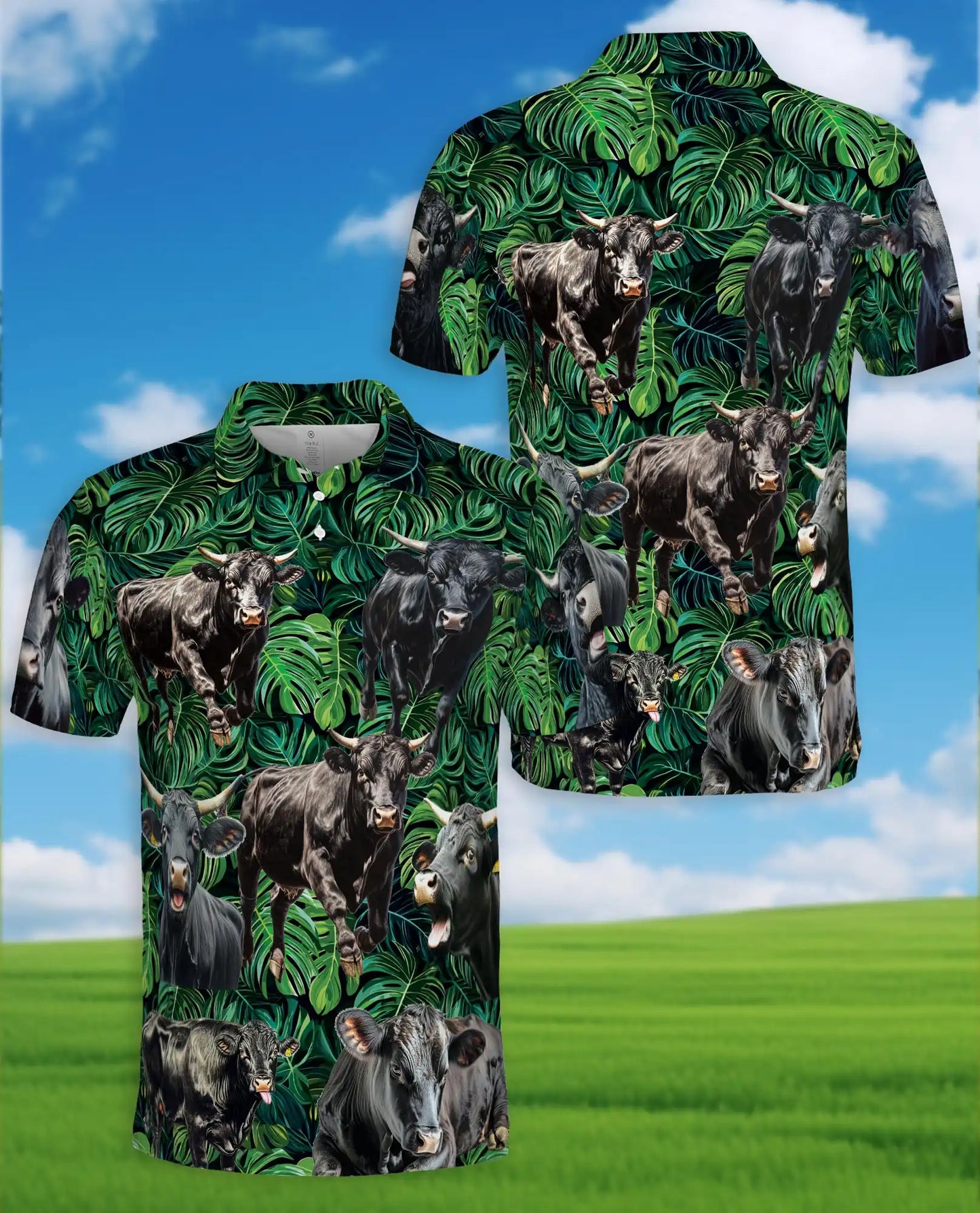 Black Angus Cattle Polo Shirt - Tropical Ranch Farm Style | Netecom