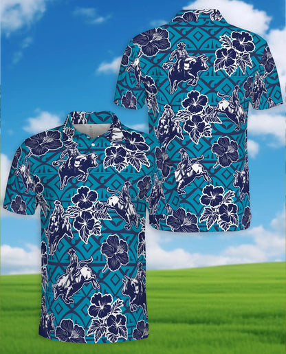 Western Rodeo Hibiscus Polo Shirt for Men- Cowboy Bull Riding | Netecom