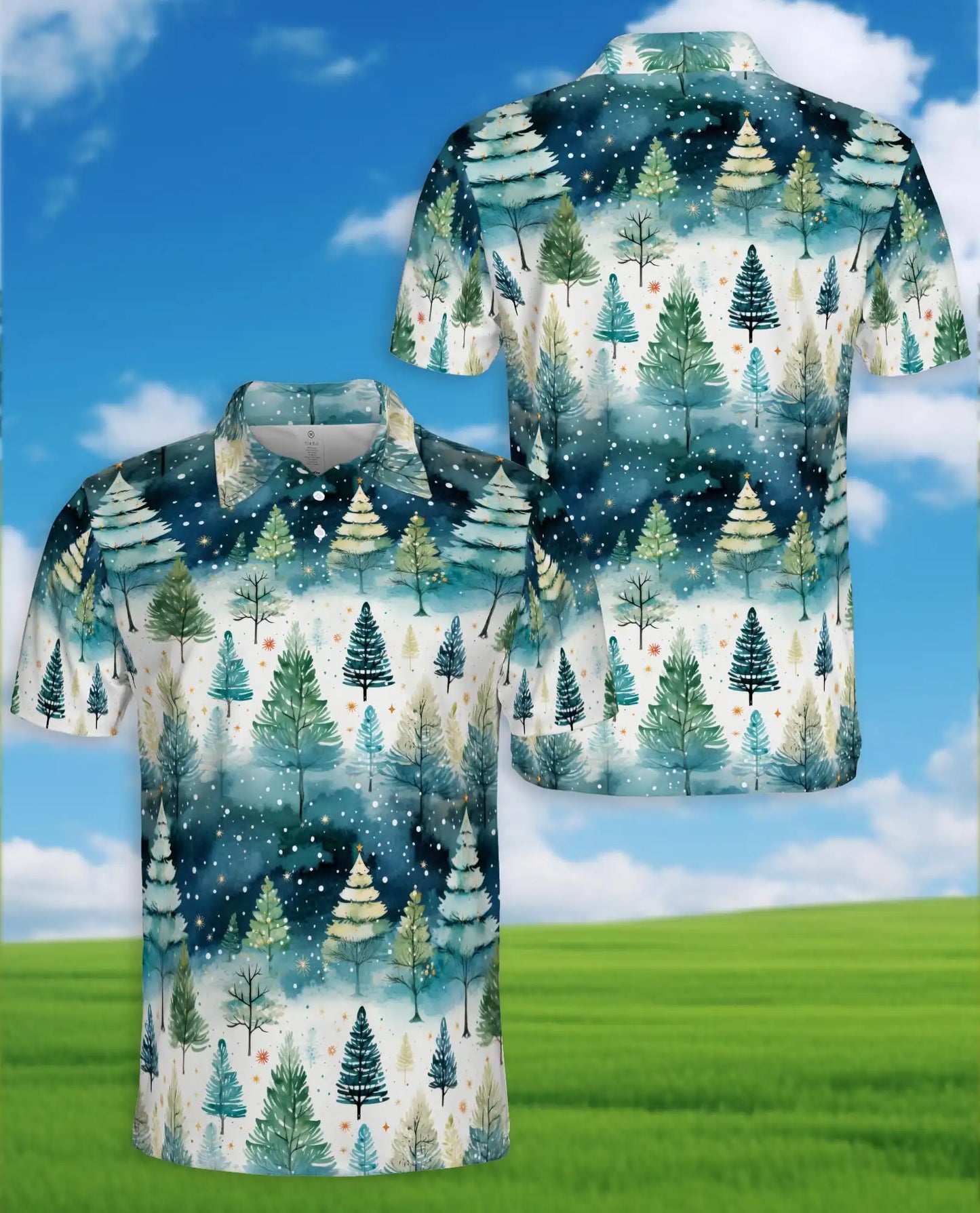 Winter Forest Polo Shirt - Snowy Christmas Tree Style | Netecom