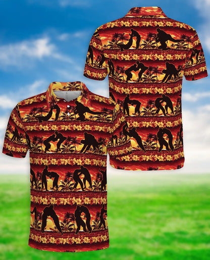 Tropical Wrestling 3D Polo Shirt for Men – Sunset Hawaiian Sports Style | Netecom