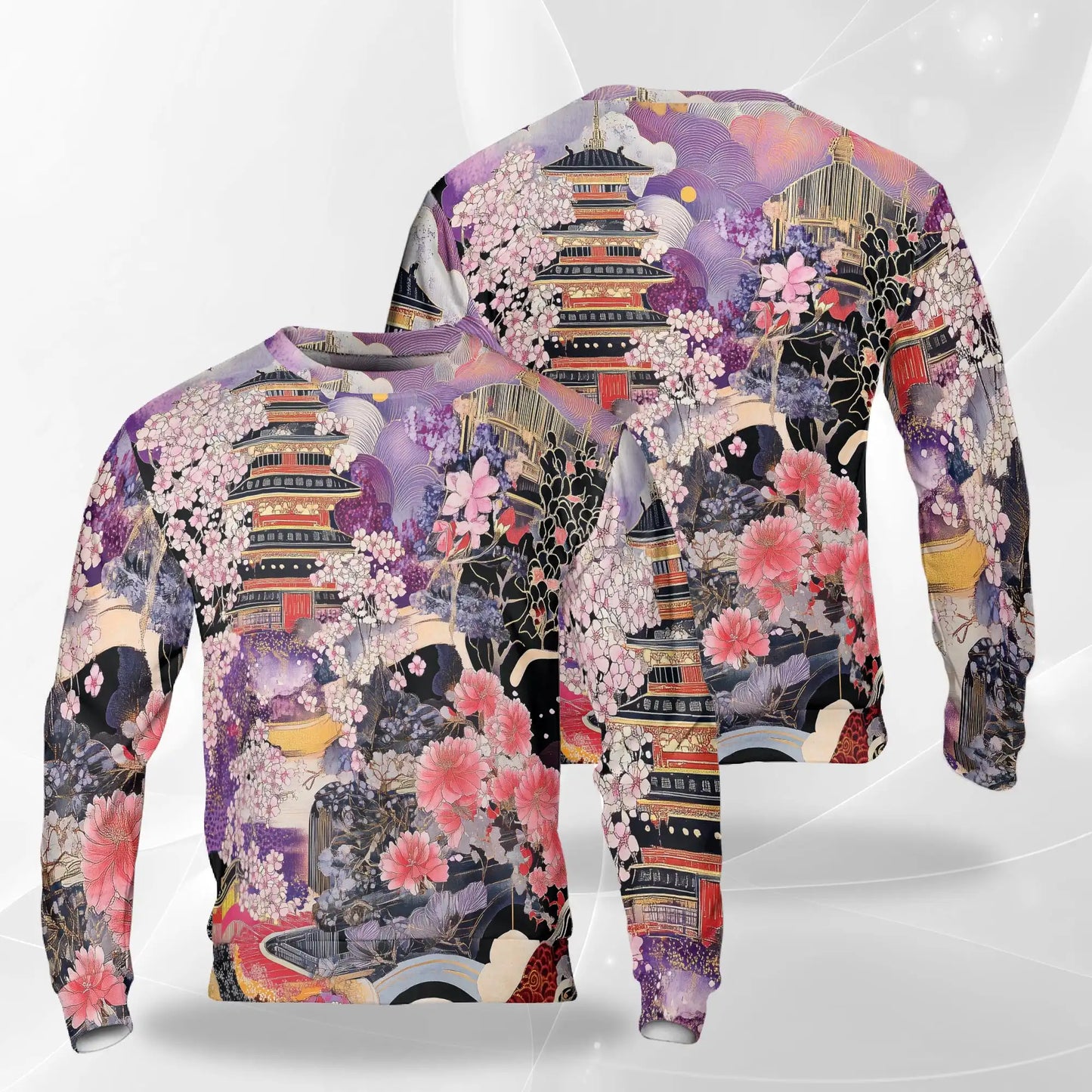 Japanese Landscape Sweatshirt, 3D All Over Print Traditional Scenery Crewneck Pullover for Men Women, Japanese Art Lover Gift - Netecom