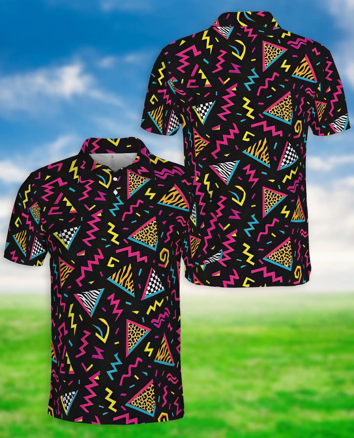 Retro 80s Polo Shirt – Neon Geometric Abstract Pattern | Netecom