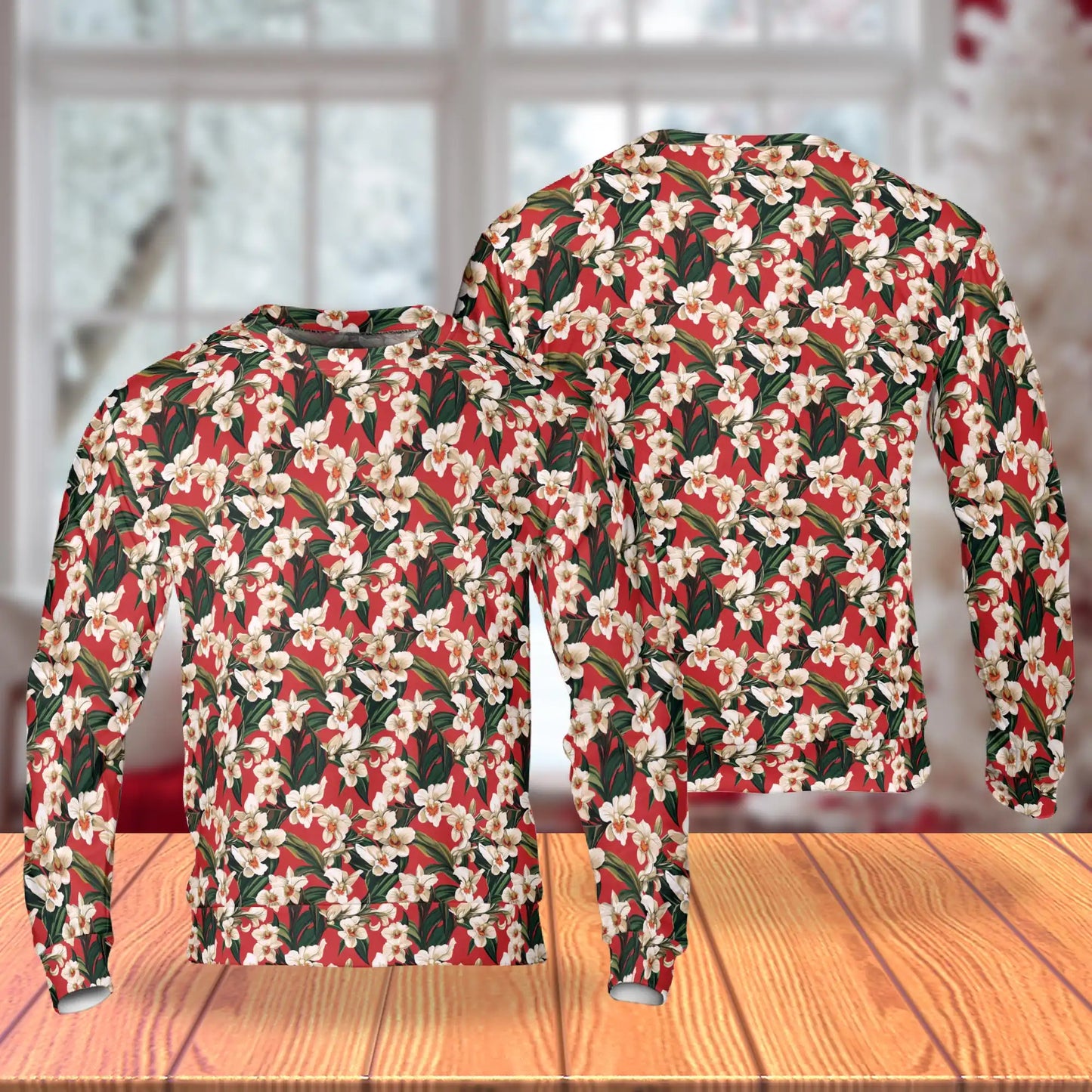 Red Orchid Ginger Sweatshirt, 3D All Over Print Tropical Floral Crewneck Pullover for Men Women, Exotic Flower Lover Gift - Netecom