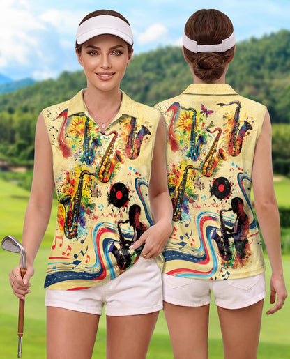 Music Saxophone Sleeveless Polo Shirt for Women | Netecom