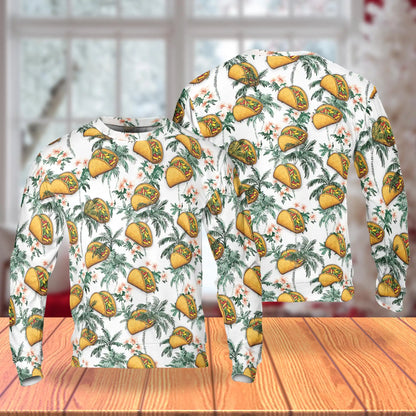 Taco Tropical Vintage Sweatshirt, 3D All Over Print Retro Mexican Food Crewneck Pullover for Men Women, Taco Lover Gift - Netecom