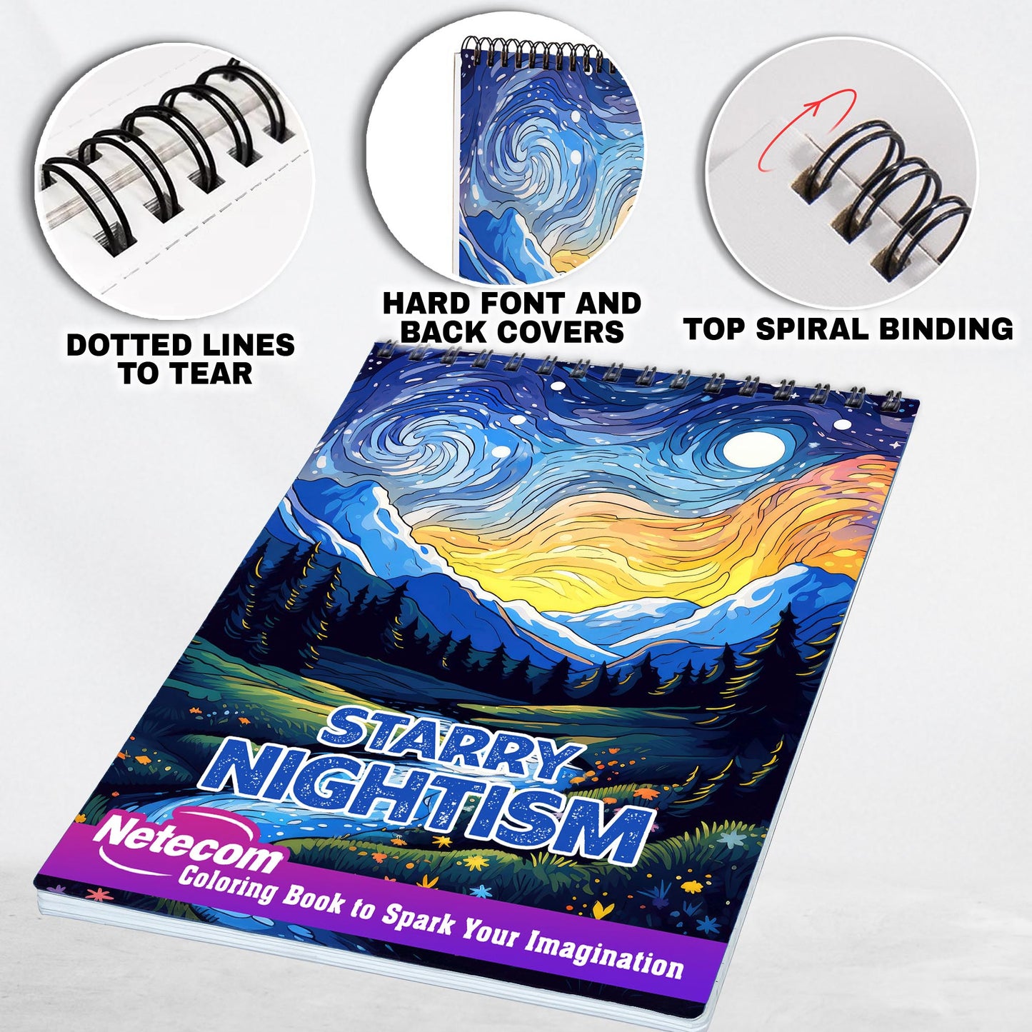 Starry Nightism Spiral Bound Coloring Book, Unleash Your Creativity with 30 Captivating Starry Nightism Coloring Pages