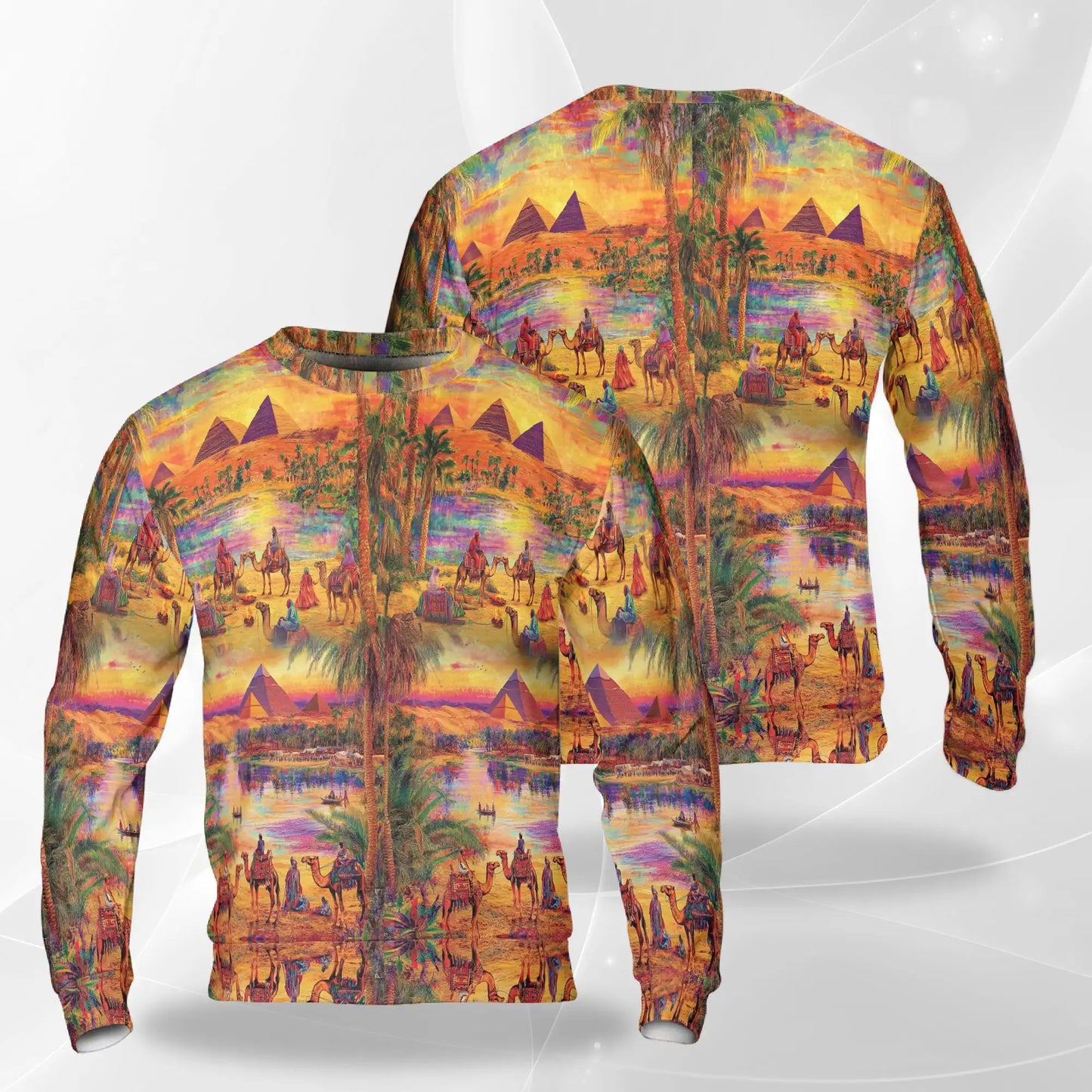 Oasis Relaxing Day Sweatshirt, 3D All Over Print Peaceful Desert Landscape Crewneck Pullover for Men Women, Nature Lover Gift - Netecom