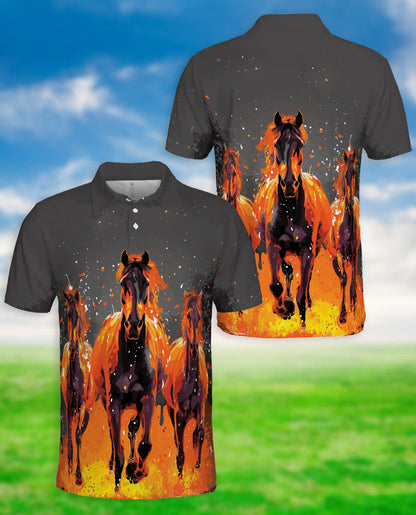 Running Horses Polo Shirt - Wild Stallion Western Style | Netecom