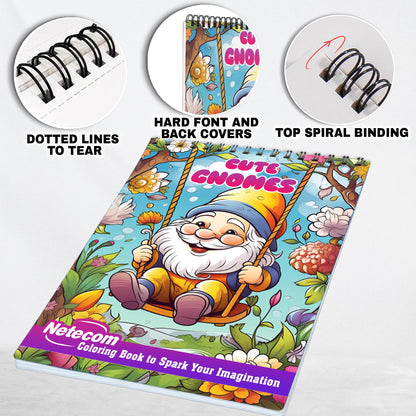 Cute Gnomes Spiral Bound Coloring Book: Unleash Your Creativity with 30 Coloring Pages, Featuring Charming Illustrations of Cute Gnomes in Enchanting Gardens