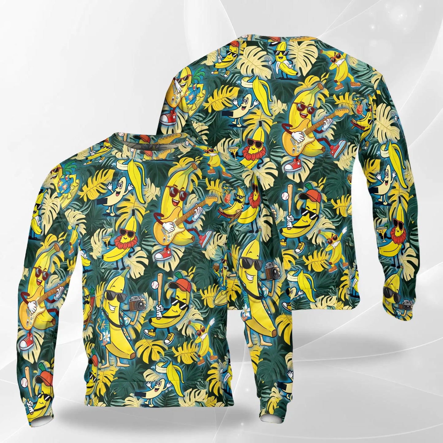 Banana Plays the Guitar Sweatshirt, 3D All Over Print Funny Music Fruit Crewneck Pullover for Men Women, Music Lover Gift - Netecom
