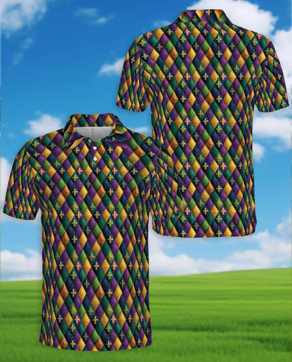 Mardi Gras Harlequin Diamond Hawaiian Polo Shirt for Men-Carnival Party Shirt | Netecom