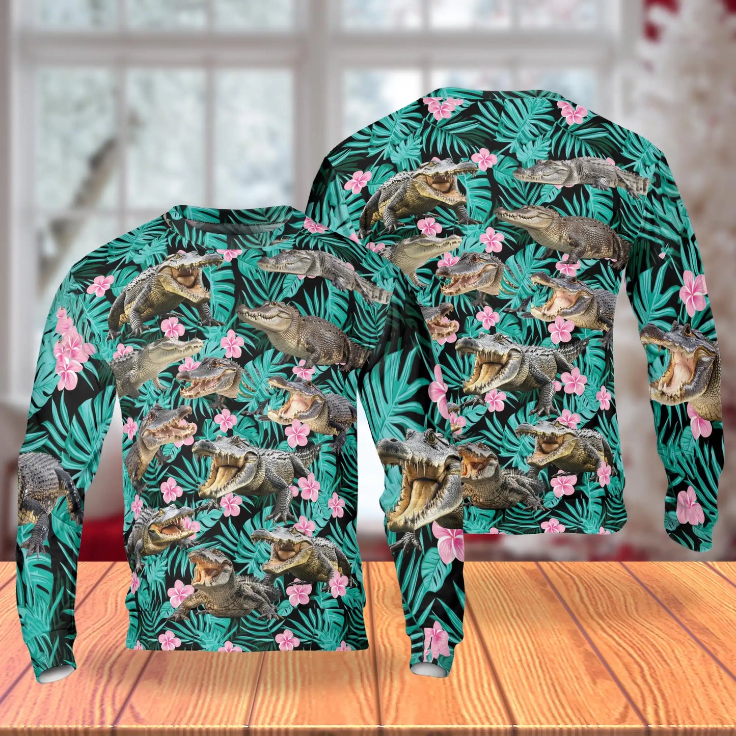 Crocodile Alligator Green Tropical Sweatshirt, 3D All Over Print Jungle Reptile Crewneck Pullover for Men Women, Crocodile Lover Gift - Netecom