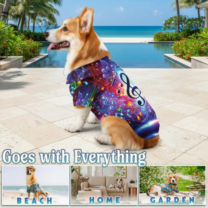 Netecom Matching Colorful Musical Note Aloha Hawaiian Shirt for Dog and Owner, Aloha Summer Shirt, Music Note Print Outfit for Pet and Human, Beach Vacation Casual Wear