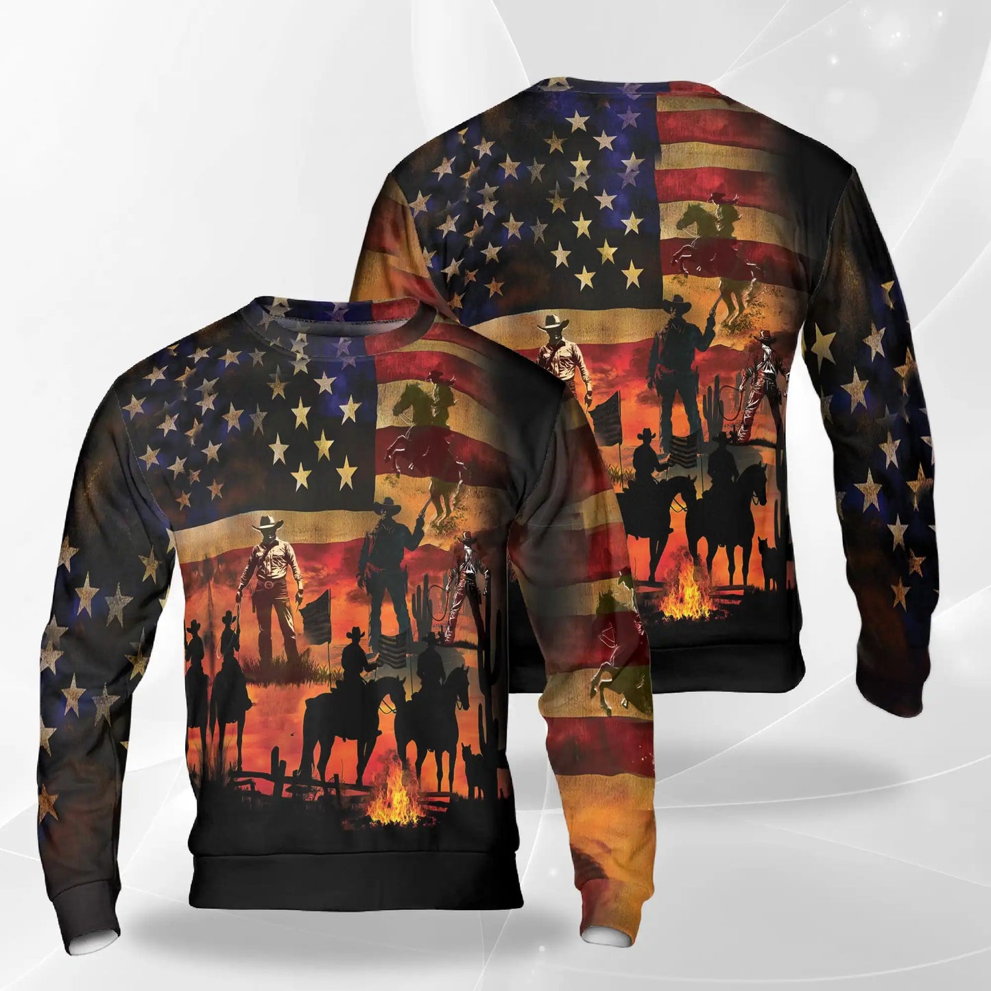Cowboy Sunset Sweatshirt, 3D All Over Print Western Rodeo Crewneck Pullover for Men Women, Cowboy Lover Gift - Netecom