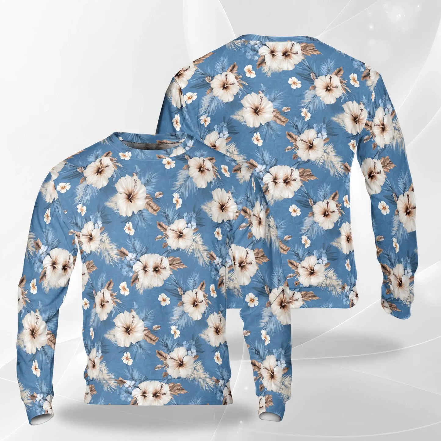 Hibiscus Flowers Sweatshirt, 3D All Over Print Tropical Floral Crewneck Pullover for Men Women, Flower Lover Gift - Netecom