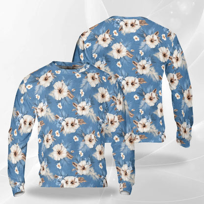 Hibiscus Flowers Sweatshirt, 3D All Over Print Tropical Floral Crewneck Pullover for Men Women, Flower Lover Gift - Netecom