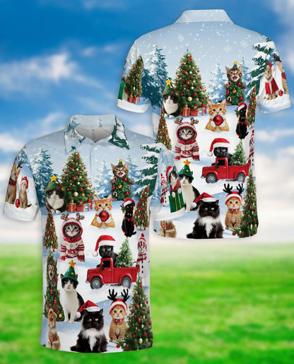 Cute Cat Christmas Polo Shirt for Men | Netecom