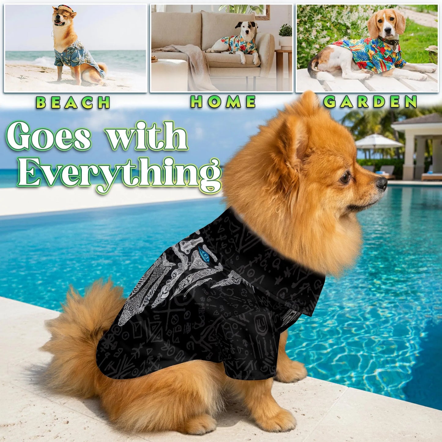 Vintage Viking Odin Fenrir Tattoo Print Hawaii Dog and Owner Matching Button Shirts