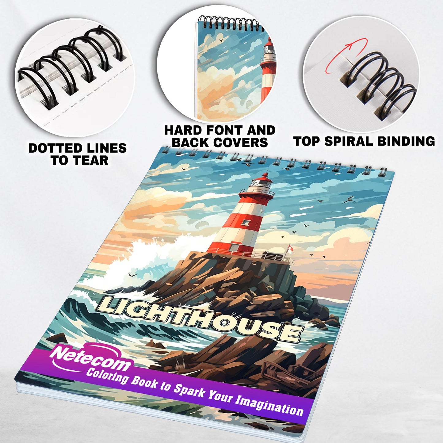 Lighthouse Spiral Boound Coloring Book: 30 Pages of the World of Coastal Beacons and Unleash Their Creativity