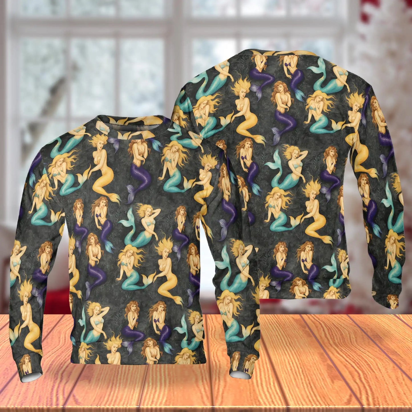 All Over Print Vintage Mermaid Sweatshirt, 3D All Over Print Retro Ocean Fantasy Crewneck Pullover for Men Women, Mermaid Lover Gift - Netecom
