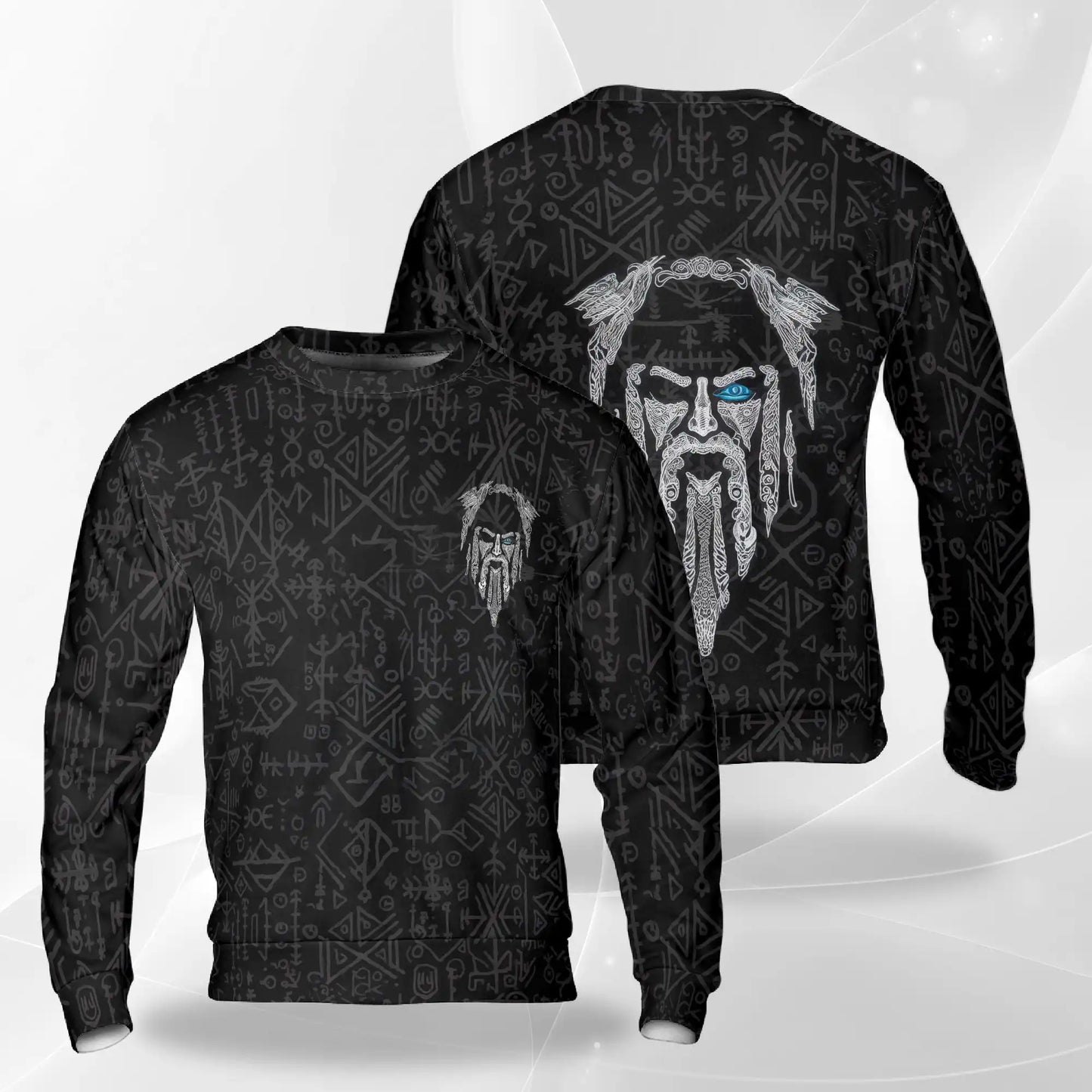Viking Odin Sweatshirt, 3D All Over Print Fenrir Tattoo Crewneck Pullover for Men Women, Norse Mythology Gift - Netecom
