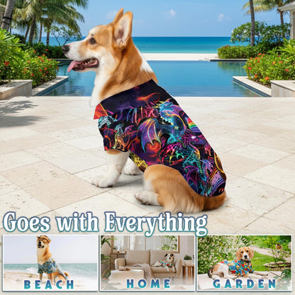 Netecom Matching Pride Dragon Aloha Hawaiian Shirt for Dog and Owner, Aloha Summer Shirt, Colorful Dragon Print Outfit for Pet and Human, Beach Vacation Casual Wear