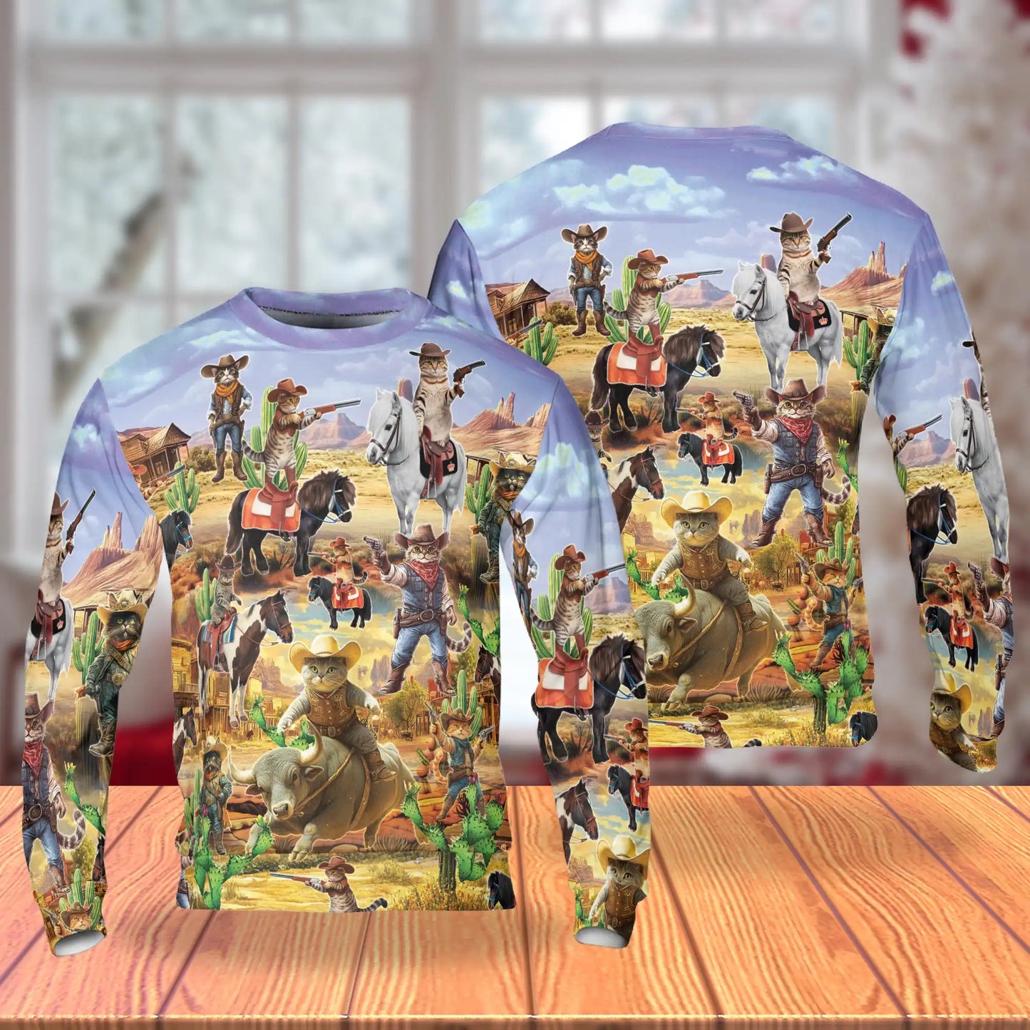 Meowdy Cowboy Cat Western Sweatshirt, 3D All Over Print Funny Cowboy Cat Crewneck Pullover for Men Women, Cat Lover Gift - Netecom