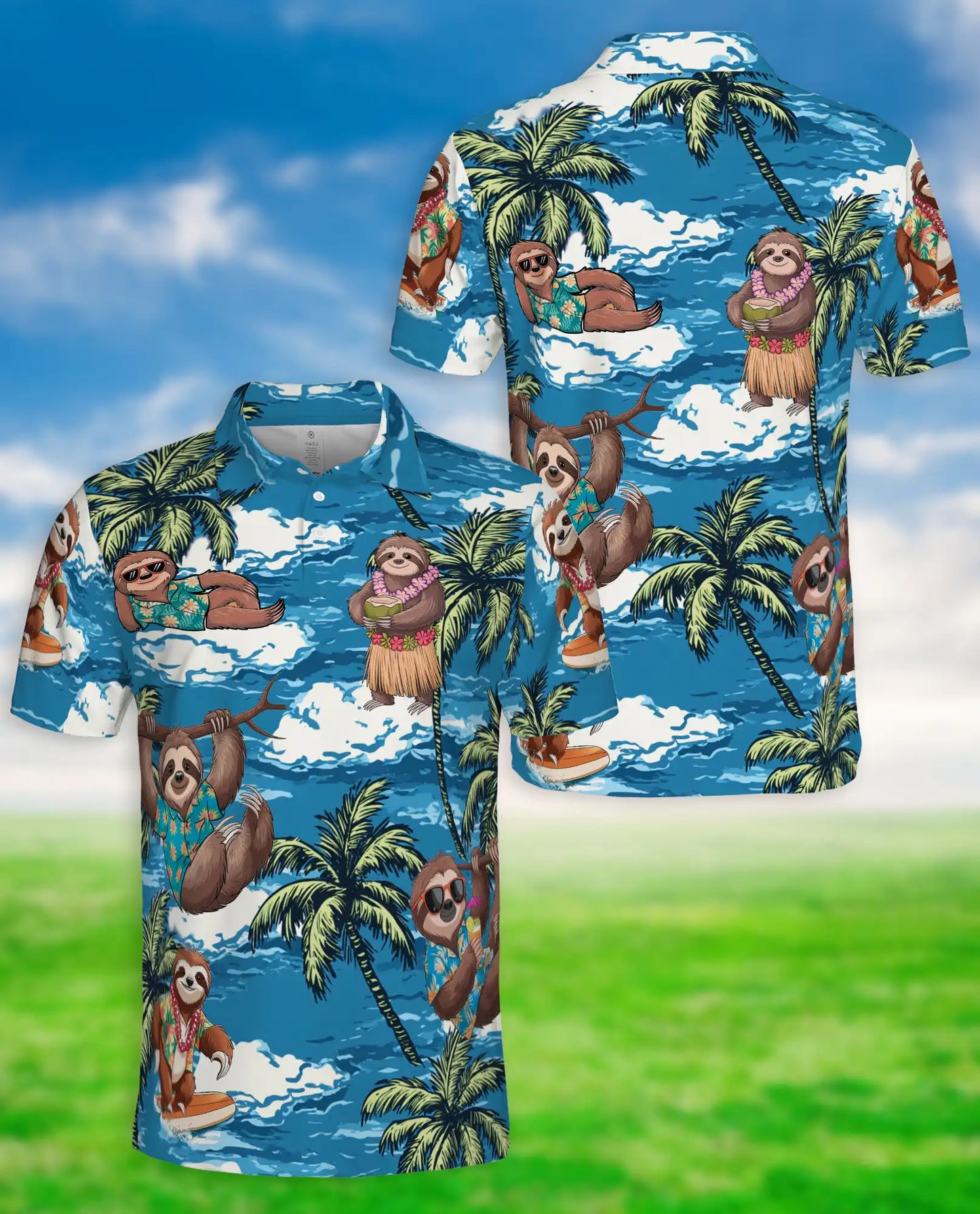 Sloth Tropical 3D Polo Shirt for Men – Funny Beach Animal Style | Netecom