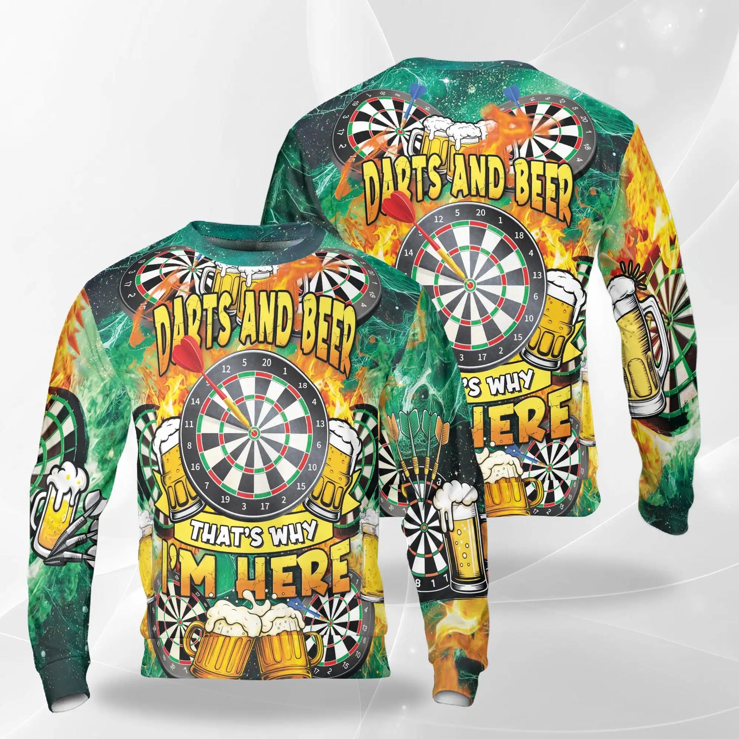 Darts and Beer Sweatshirt, 3D All Over Print Pub Game Crewneck Pullover for Men Women, Darts Player Gift - Netecom