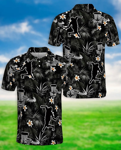 Disc Golf Tropical 3D Polo Shirt for Men – Black Floral Sports Style | Netecom