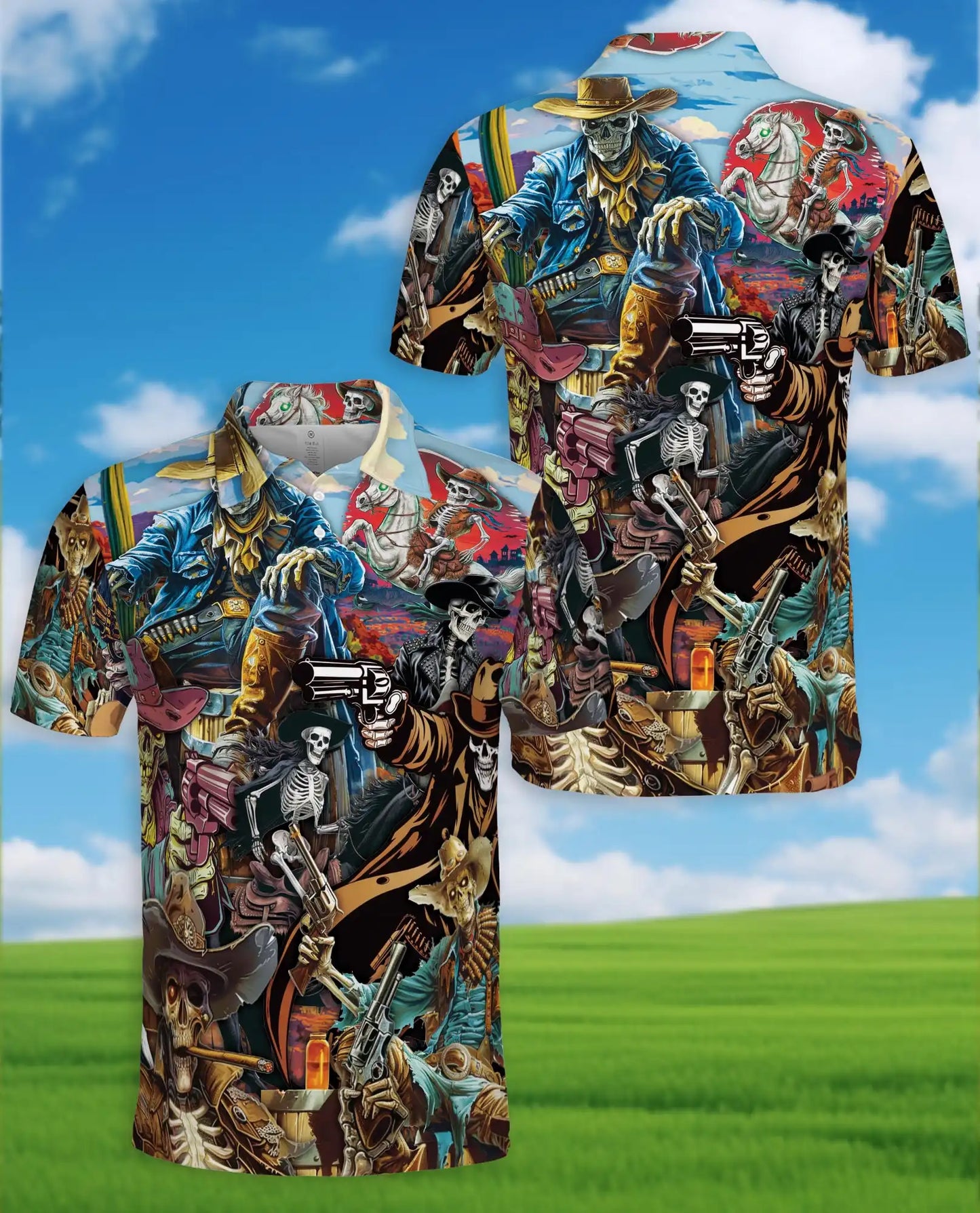 Skeleton Cowboy & Wild West Polo Shirt for Men – Netecom