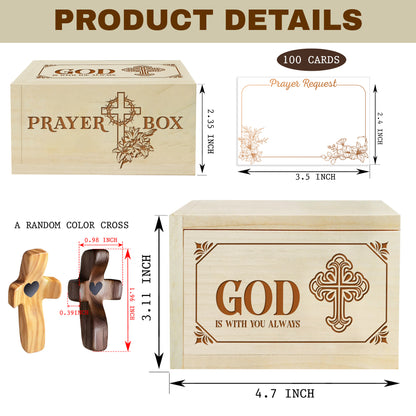 Netecom Personalized Wooden Prayer Box with Custom Name Handheld Cross, Christian Faith Prayer Box with 100 Prayer Request Cards, Religious Keepsake Gift for Daily Prayer & Reflection