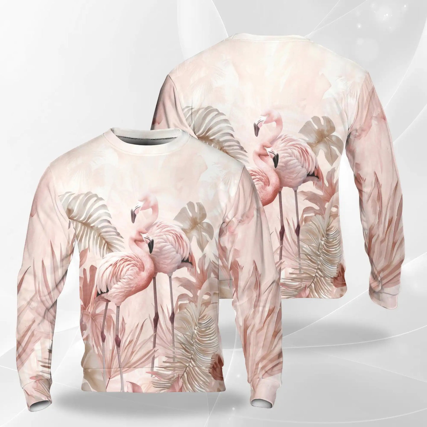 Art Flamingo Pink Sweatshirt, 3D All Over Print Colorful Tropical Bird Crewneck Pullover for Men Women, Flamingo Lover Gift - Netecom