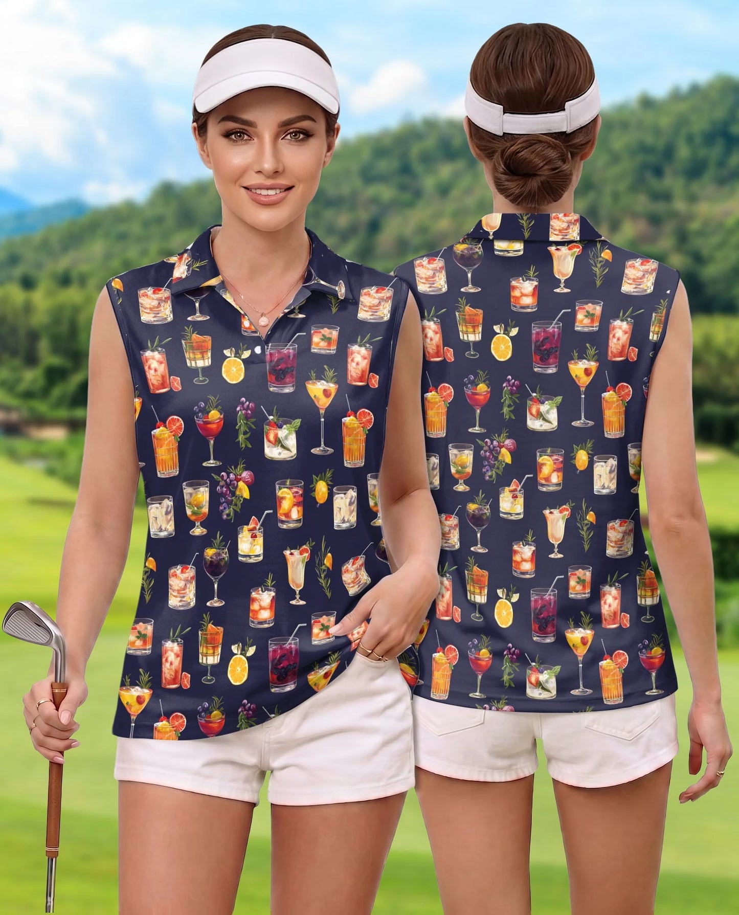 Summer Cocktails Sleeveless Polo Shirt for Women | Netecom