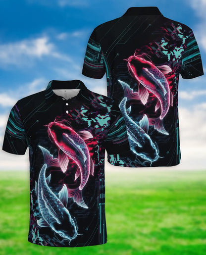 Koi Fish Polo Shirt – Neon Cyberpunk Print | Netecom
