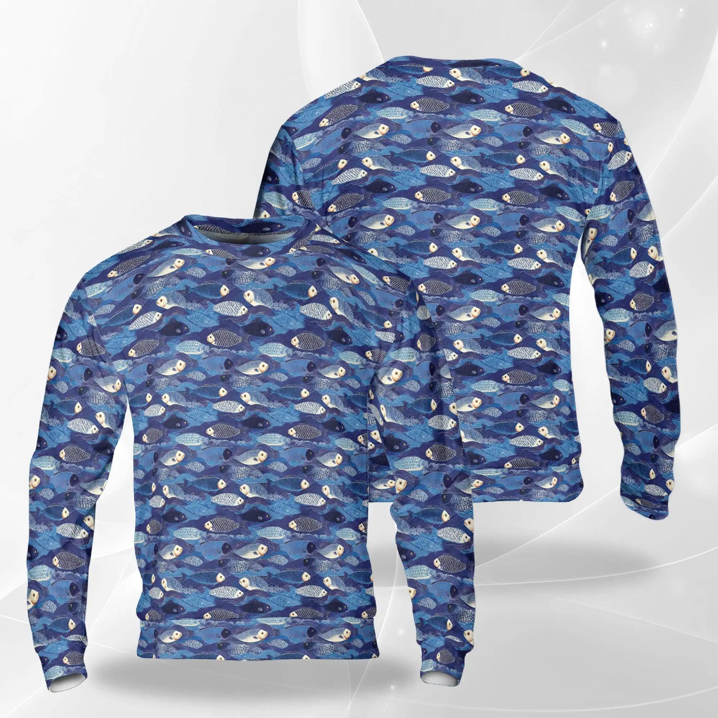 Japanese Fish Pattern Sweatshirt, 3D All Over Print Traditional Ocean Art Crewneck Pullover for Men Women, Fish Lover Gift - Netecom
