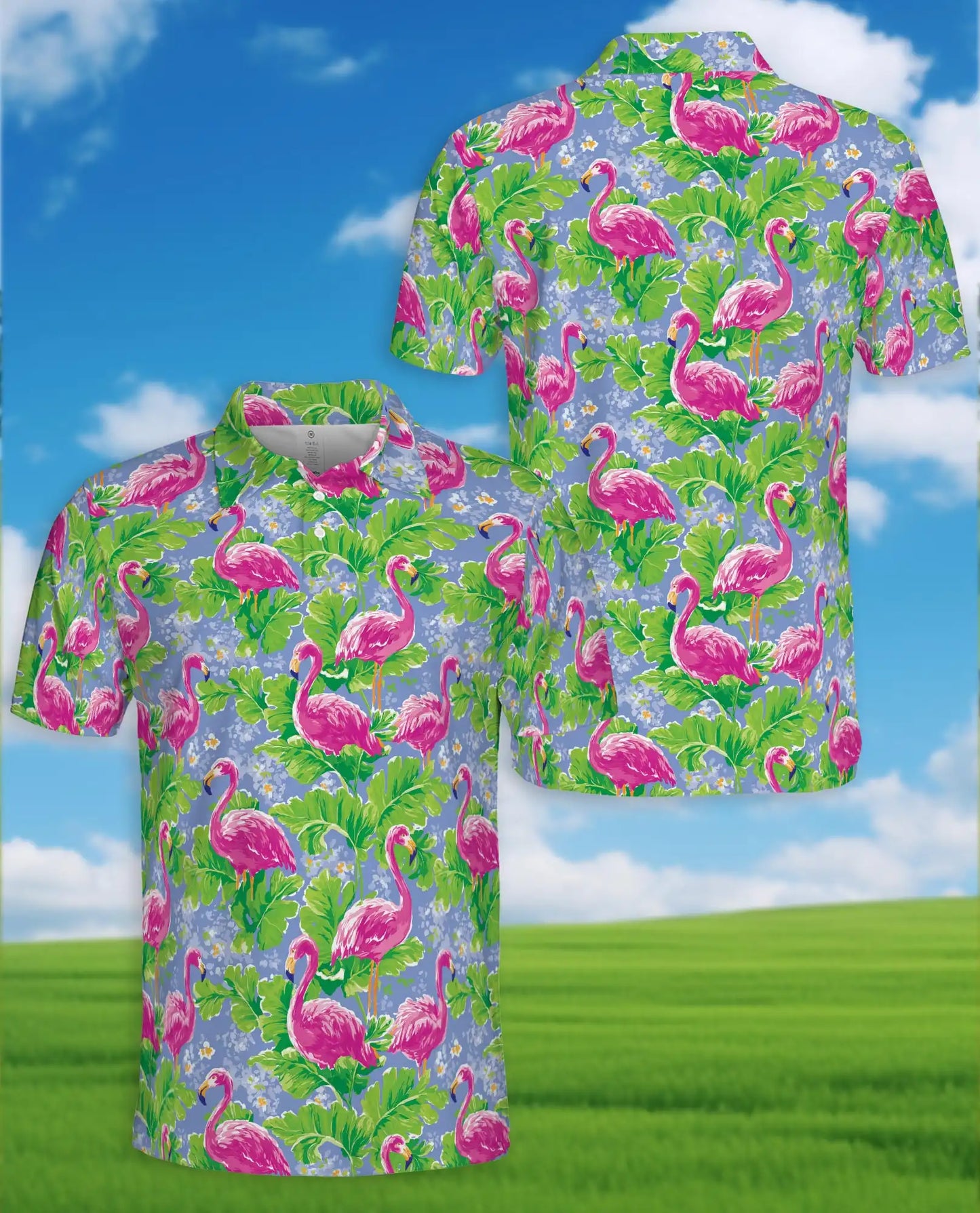 Pink Flamingo Polo Shirt - Tropical Garden Resort Style | Netecom