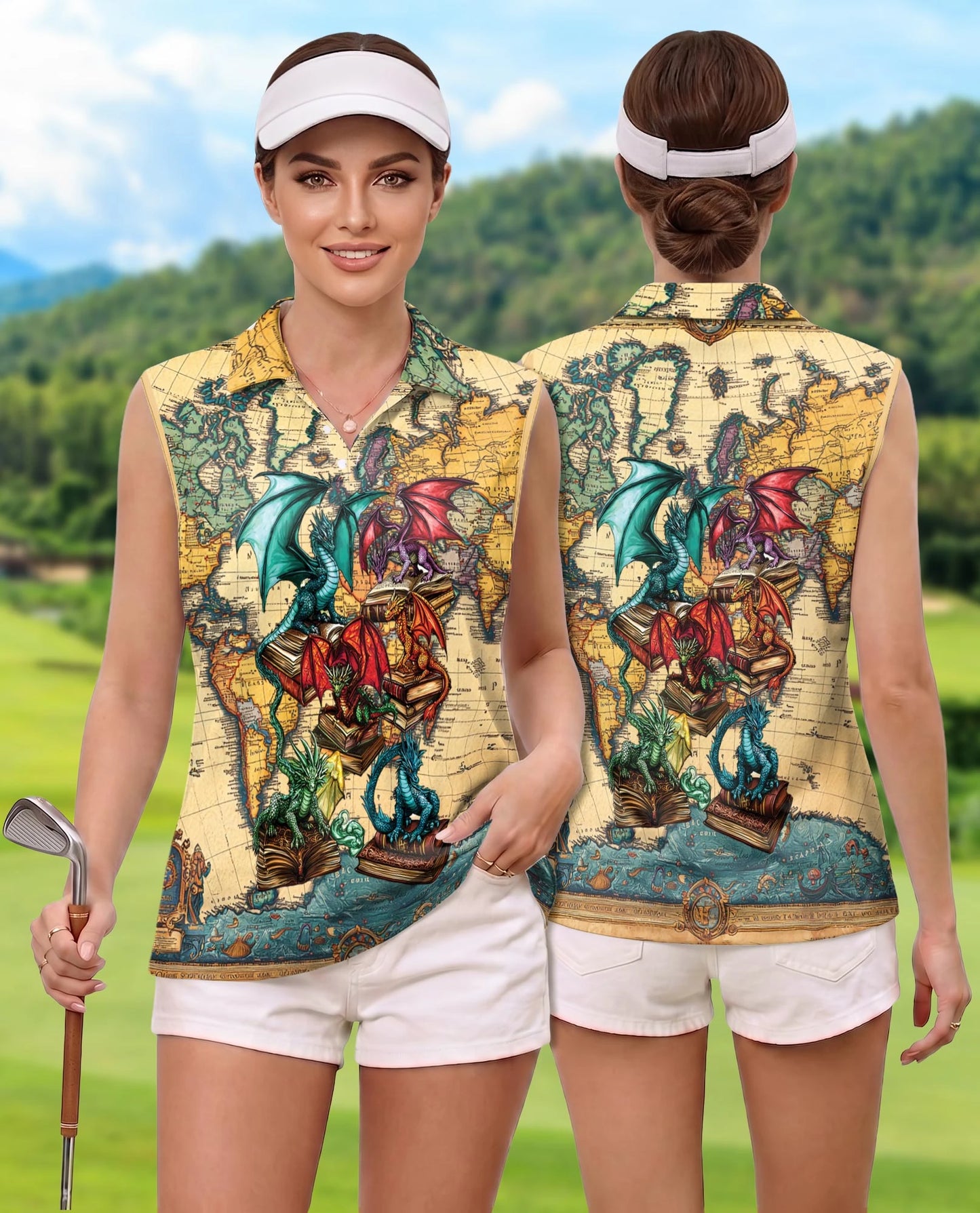 Books Dragon Sleeveless Polo Shirt for Women | Netecom