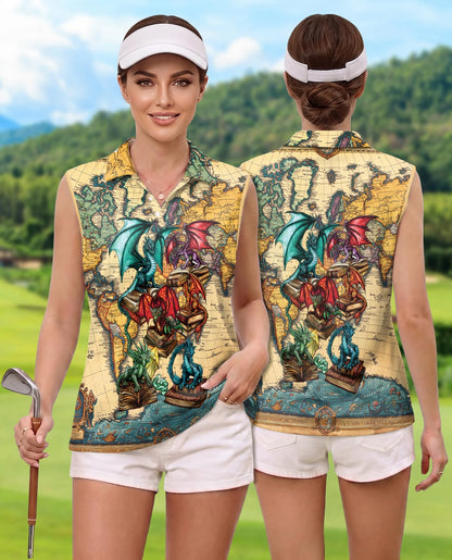 Books Dragon Sleeveless Polo Shirt for Women | Netecom