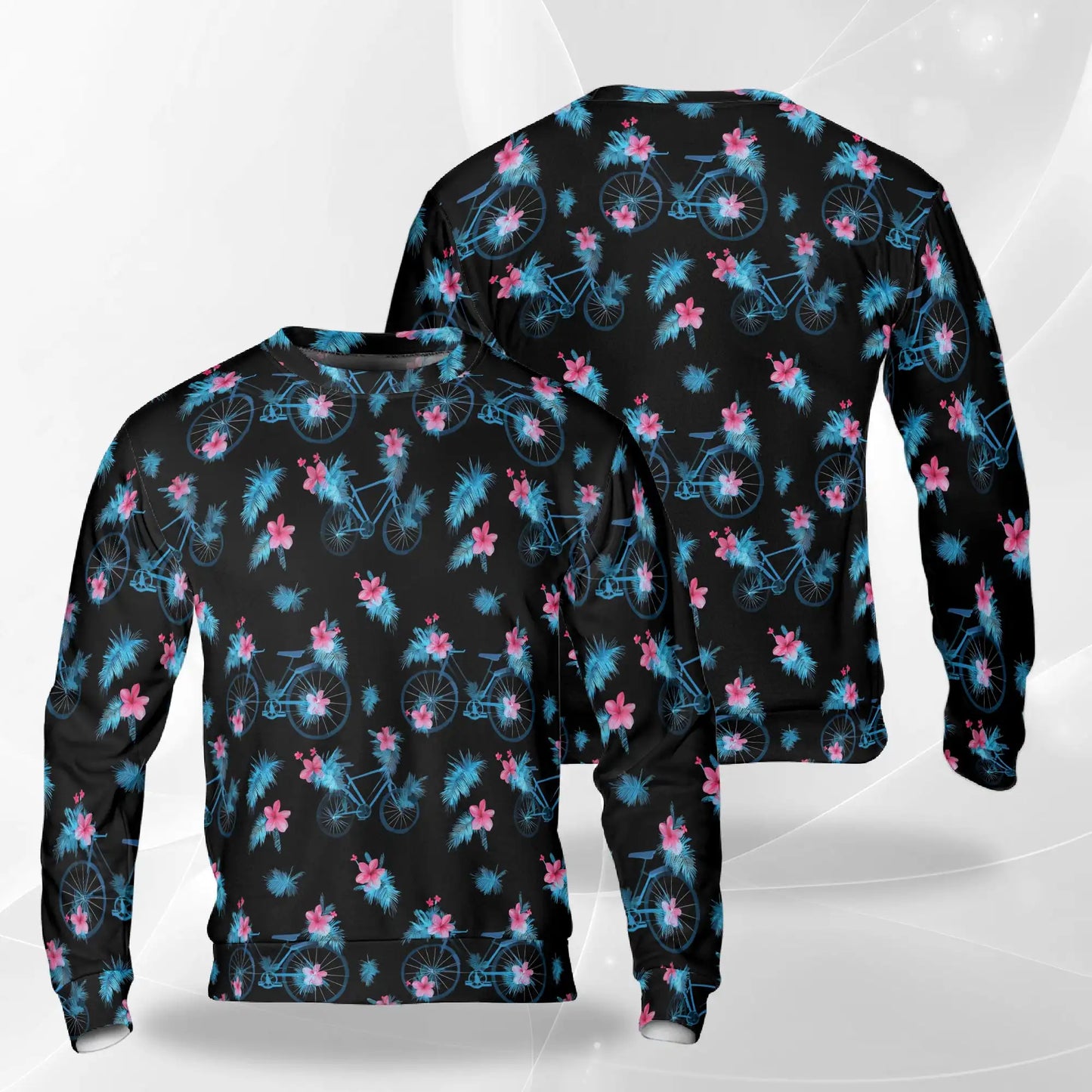 Bicycle Pattern Sweatshirt, 3D All Over Print Cycling Crewneck Pullover for Men Women, Bike Rider Gift - Netecom
