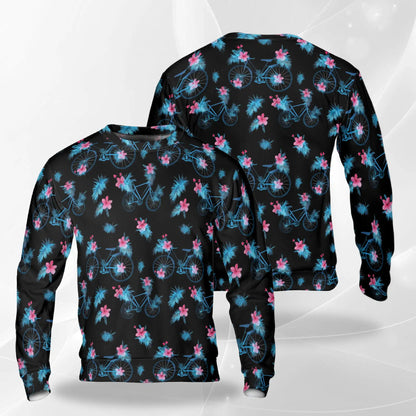 Bicycle Pattern Sweatshirt, 3D All Over Print Cycling Crewneck Pullover for Men Women, Bike Rider Gift - Netecom